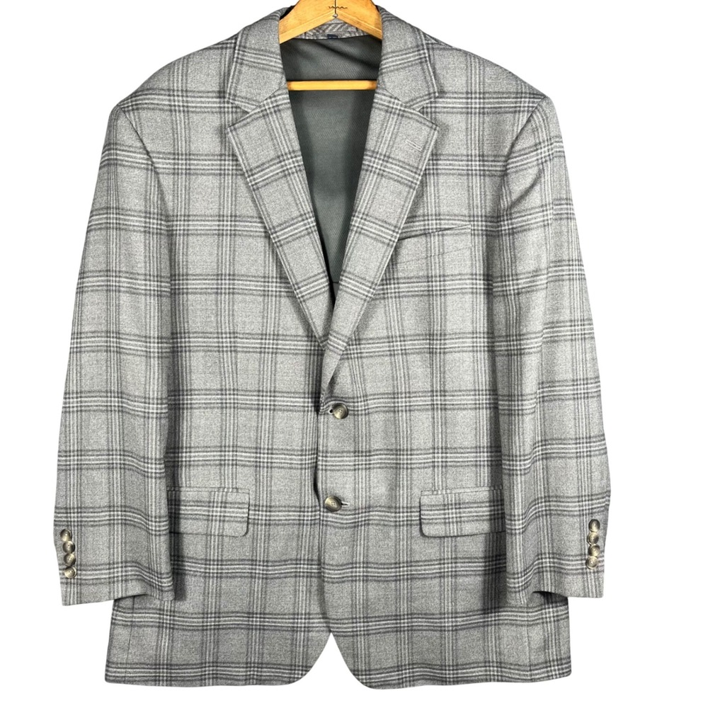 Jos. A. Bank‎ Traveler Blazer Mens 44 Regular Grey Plaid Tailored Fit Wool Blend